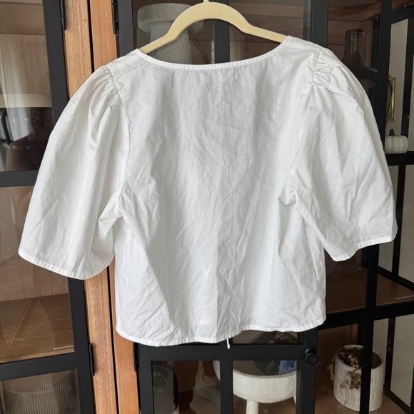 Abercrombie tie front bows top blouse Short Sleeve Poplin adjustable scoop neck - Picture 8 of 8